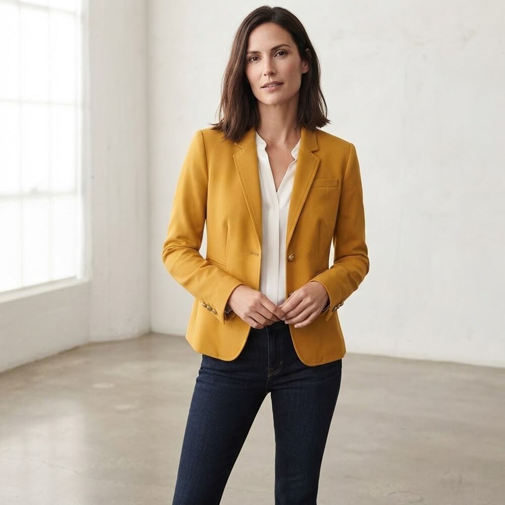 Banana Republic Gold Mustard Yellow Crest Button Blazer Women's Size 12